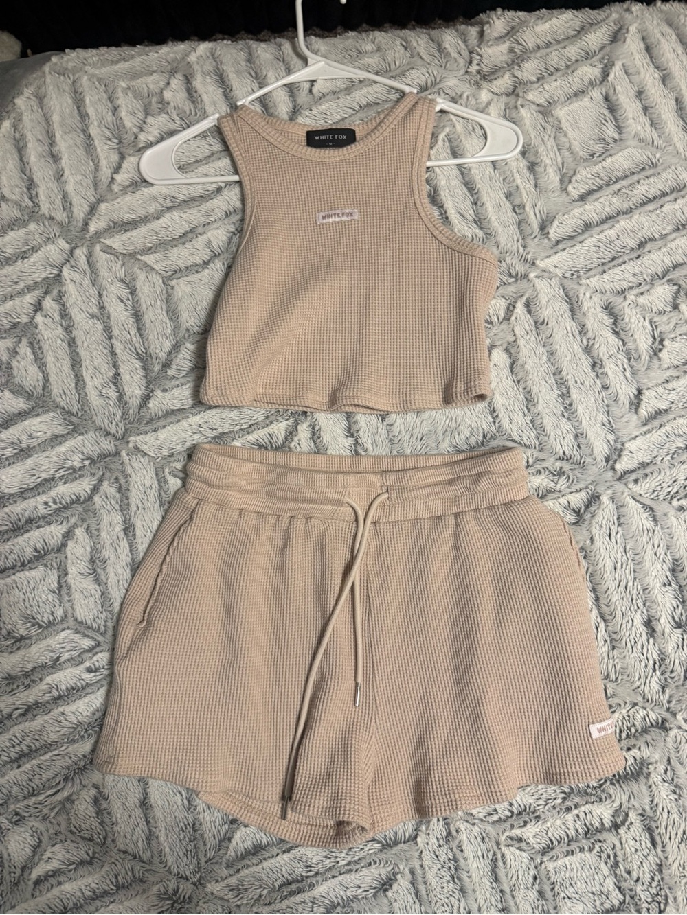 White Fox Boutique Waffle Knit Lounge Set - Beige